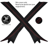 RED STITCH 2X A PILLAR SUEDE COVERS FOR BMW E36 CONVERTIBLE 1993-1998 CUSTOM NEW