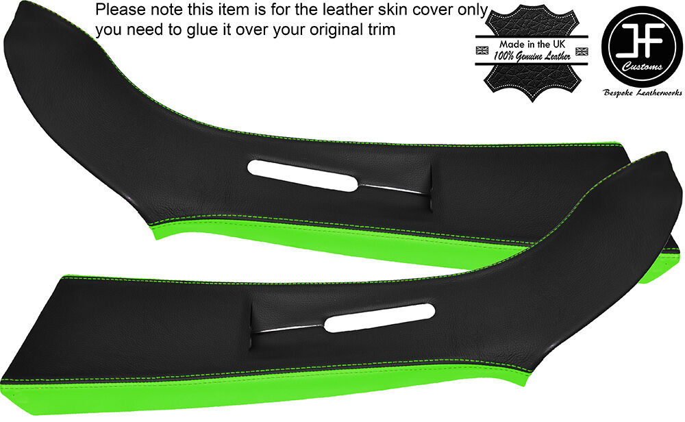 BLACK & GREEN LEATHER 2X UPPER B PILLAR COVERS FITS VW T5 TRANSPORTER CARAVELLE