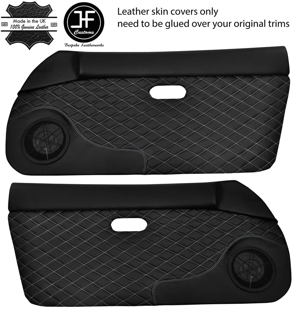 GREY DIAMOND STITCH 2X DOOR CARD LEATHER COVERS FOR MAZDA MX5 MK1 MIATA 89-97