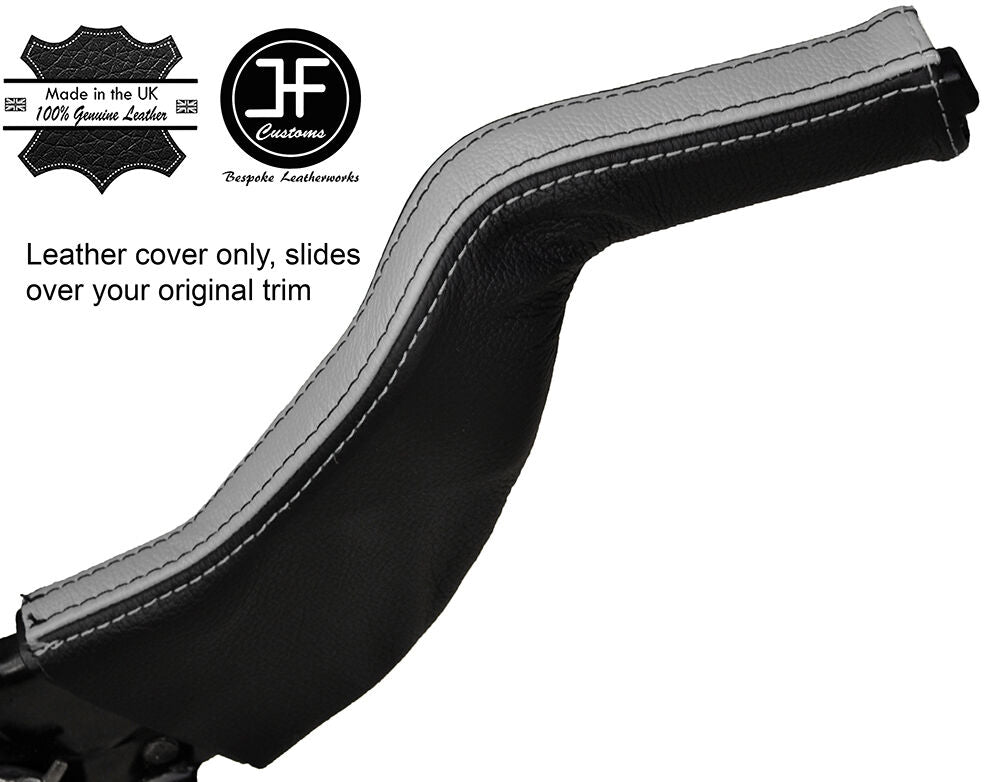 BLACK & GREY LEATHER SLIM HANDBRAKE GAITER E BRAKE BOOT FITS FORD MUSTANG 05-09