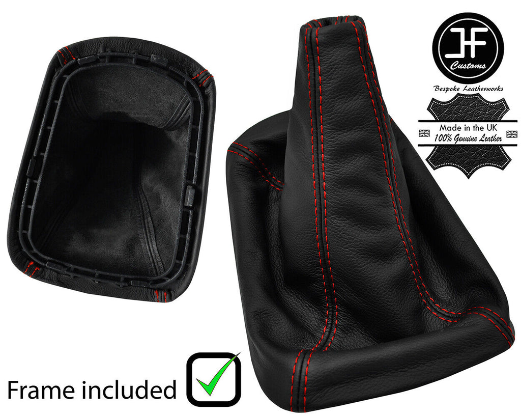 RED STITCH LEATHER MANUAL GEAR GAITER+PLASTIC FRAME FOR JEEP LIBERTY KJ 02-07