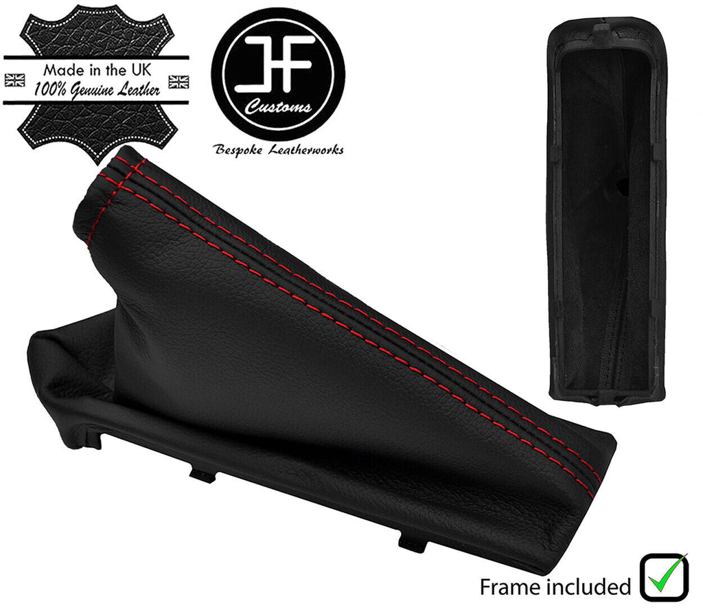 RED STITCH LEATHER HANDBRAKE +PLASTIC FRAME FITS VAUXHALL CORSA E 2014-2017