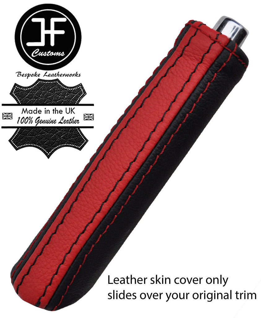 BLACK & RED REAL LEATHER HANDBRAKE HANDLE COVER FITS SKODA OCTAVIA 2009-2013