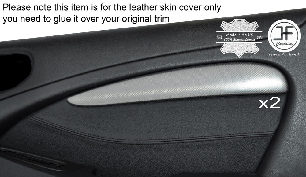 BLACK STITCH 2X FRONT DOOR CARD TRIM LEATHER COVERS FITS JAGUAR S TYPE 1999-2007