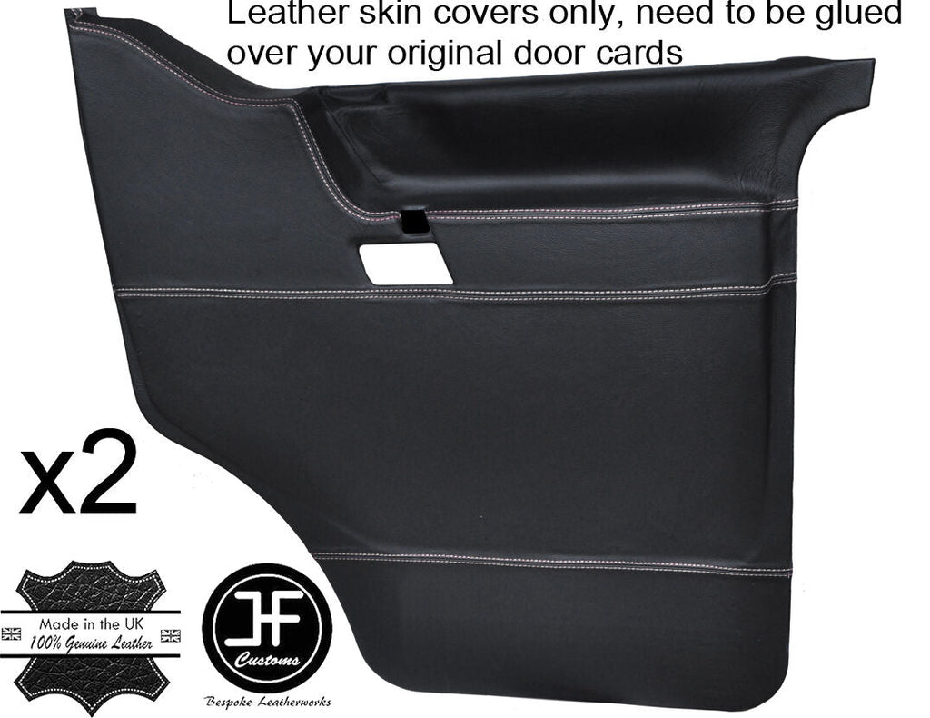 WHITE STITCH 2X FRONT DOOR CARD LEATHER COVERS FITS VW T4 TRANSPORTER CARAVELLE