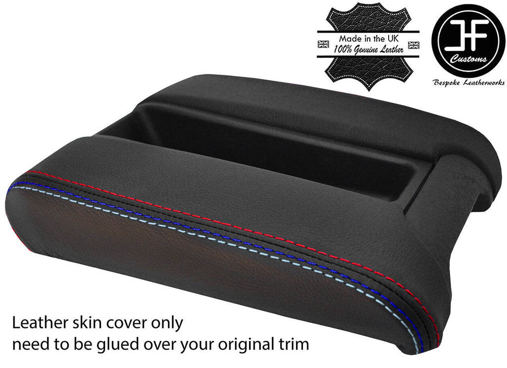 BLACK LEATHER TRI STITCHING SLIDING PHONE ARMREST COVER FITS BMW E39 1996-2003