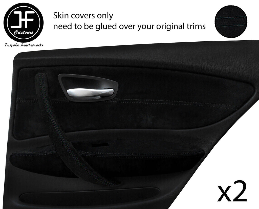 BLACK STICH 2X REAR DOOR CARD+HANDLE+DOOR ARMREST TRIM SUEDE COVERS FOR BMW E87