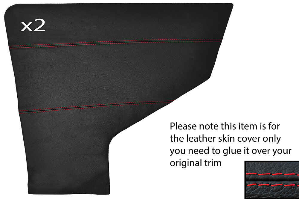 RED STITCH 2X REAR DOOR CARD PANEL LEATHER SKIN COVERS FITS AUSTIN METRO