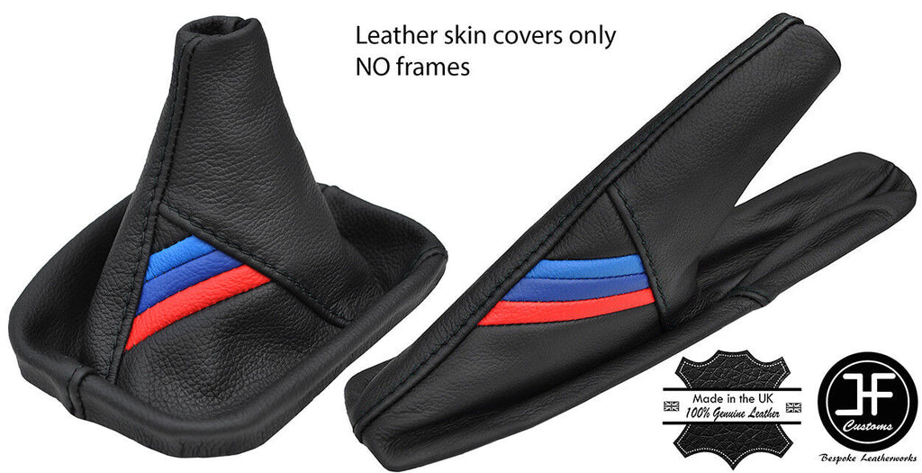 BLACK STITCH TRI STRIPE TOP GRAIN LEATHER GEAR & HANDBRAKE SET FITS BMW Z3 95-04