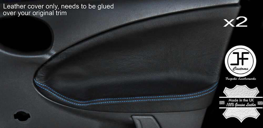 BLUE STITCH 2X FRONT DOOR CARD TRIM LEATHER COVER FOR MG ZR ROVER 25 99-05 5DR