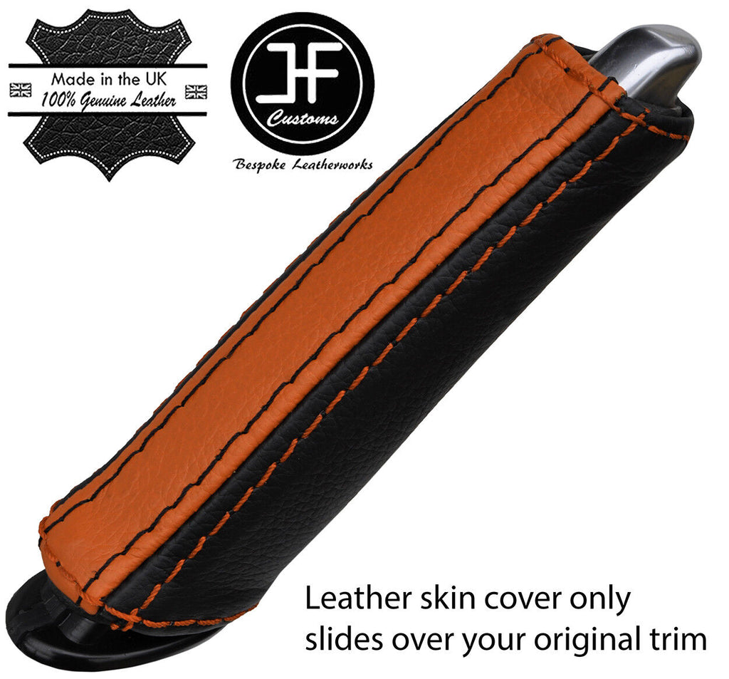 BLACK & ORANGESTRIPE REAL LEATHER HANDBRAKE HANDLE COVER FITS PEUGEOT 508 11-17