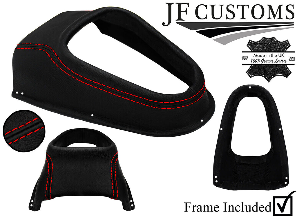 RED STITCH LEATHER GEAR SURROUND GAUNTLET COVER+FRAME FOR JAGUAR E TYPE S2