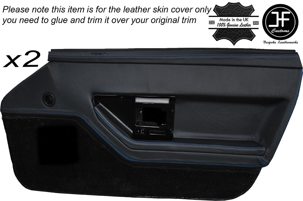 BLUE STITCH 2X FRONT DOOR CARD TRIM LEATHER SKIN COVER FITS CORVETTE C4 84-90