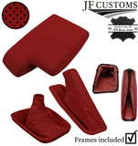 D RED PERFORATED LEATHER ARMREST COVER+GEAR HANDBRAKE +FRAMES FOR BMW E36 91-98