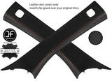 BROWN STITCH 2X A PILLAR LEATHER CARBON VINYL COVERS FOR SMART FORTWO 453 14-19