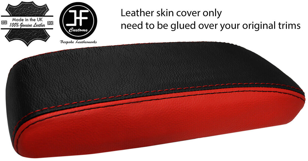 BLACK & RED ARMREST REAL TOP GRAIN LEATHER COVER FITS HONDA PRELUDE MK4 92-96