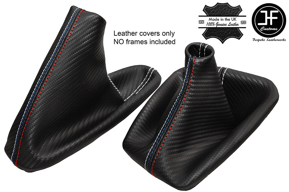 WHITE STITCH CARBON LOOK GEAR HANDBRAKE GAITER FOR BMW  E36 E46 91-05 TRI STITCH