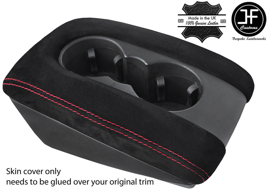 RED STITCH DOUBLE CUP ARMREST LID REAL SUEDE COVER ONLY FITS AUDI Q7 07-15