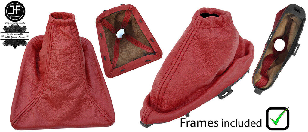 RED REAL LEATHER GAITERS SET+ PLASTIC FRAME FOR JAGUAR X-TYPE 2001 - 2009