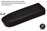 RED STITCH 2X DOOR ARMREST BLACK LEATHER SKIN COVERS FITS NISSAN NAVARA D22