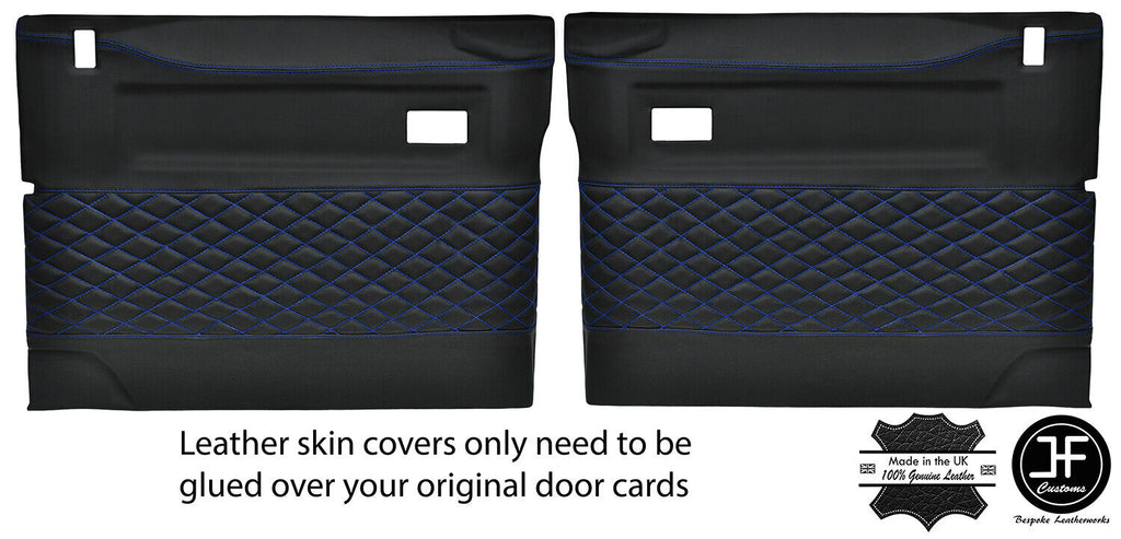 BLUE DIAMOND STITCH 2X FRONT DOOR CARD COVERS FITS LAND ROVER DEFENDER 90 110