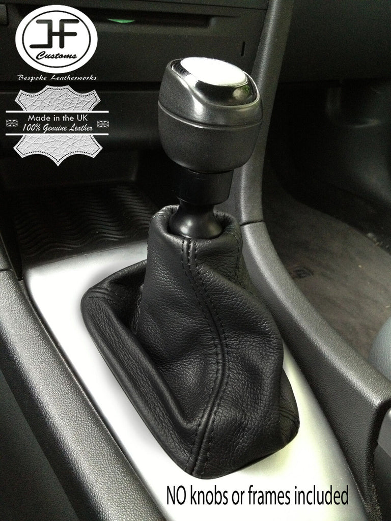 BLACK STITCH  FITS SAAB 93 9-3 SS 2003+ GEAR GAITER BLACK GENUINE LEATHER