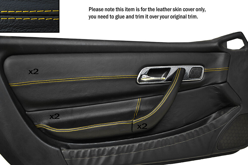 YELLOW STITCH 2X FRONT DOOR CARD TRIMS SKIN COVERS FITS MERCEDES SLK R170 96-04