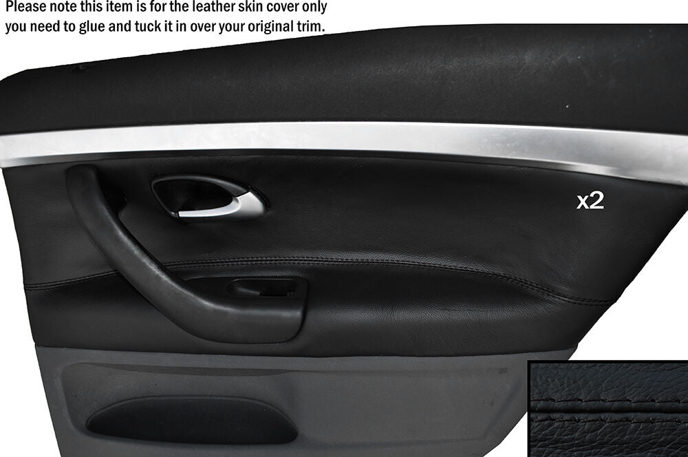 BLACK STITCH 2X REAR DOOR CARD TRIM LEATHER SKIN COVER FITS SAAB 93 9-3 03-12
