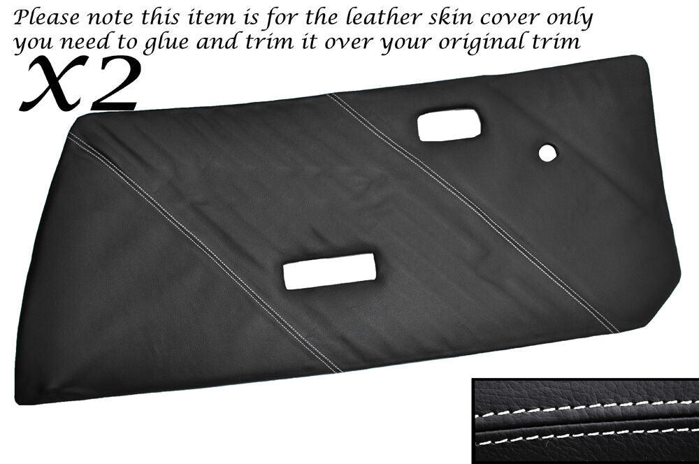 WHITE STITCH 2X FRONT DOOR CARDS LEATHER SKIN COVERS FITS FIAT X1/9 X19 73-89