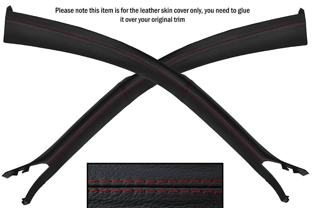 RED STITCH 2X A POST PILLAR LEATHER SKIN COVERS FITS FORD MUSTANG COUPE 05-09