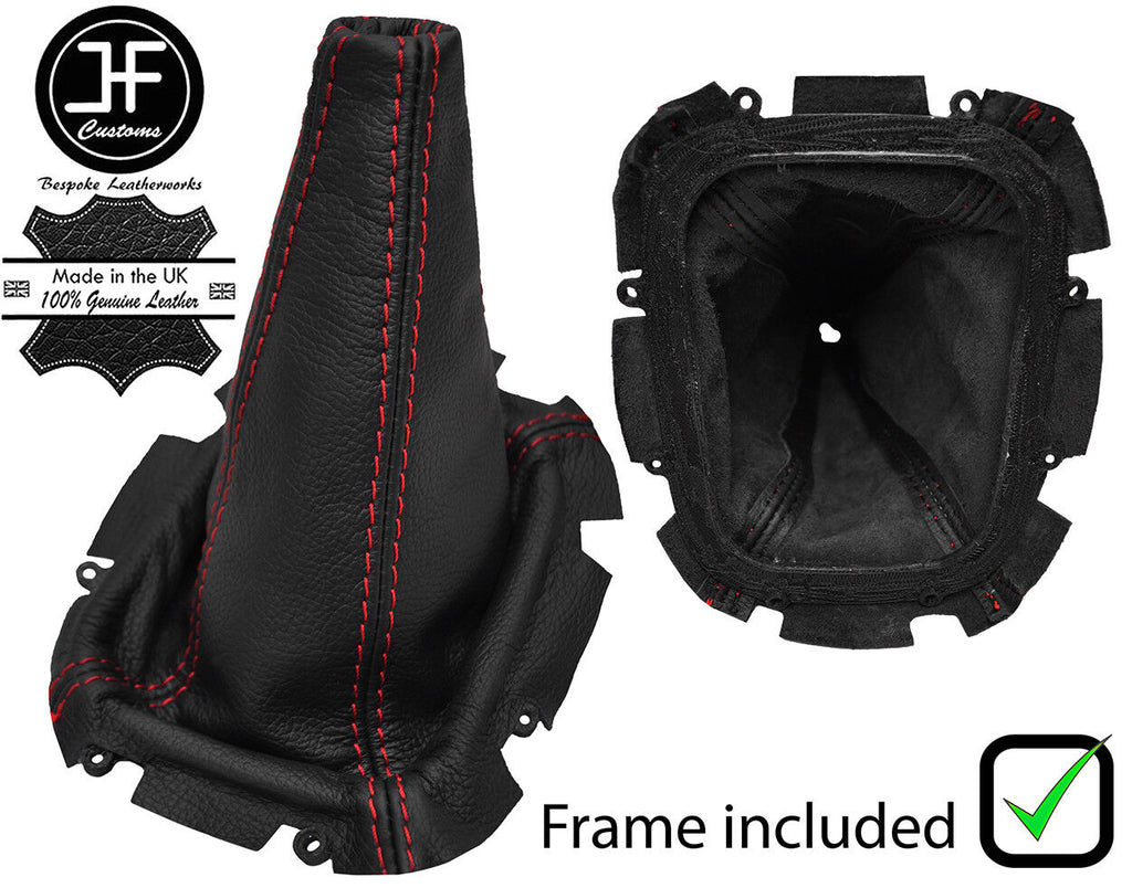 RED STITCH REAL LEATHER GEAR GAITER+PLASTIC FRAME FITS SUBARU FORESTER 97-02