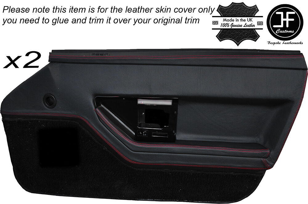 RED STITCH 2X FRONT DOOR CARD TRIM LEATHER SKIN COVER FITS CORVETTE C4 84-90