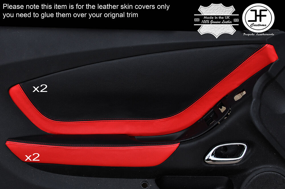 BLACK & RED LEATHER 4X FRONT DOOR CARD PANEL TRIMS COVERS FITS CAMARO 10-15