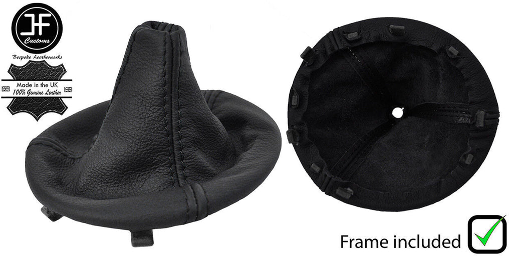 BLACK STITCH REAL LEATHER GEAR GAITER WITH PLASTIC FRAME FOR FIAT 500 2007-2015