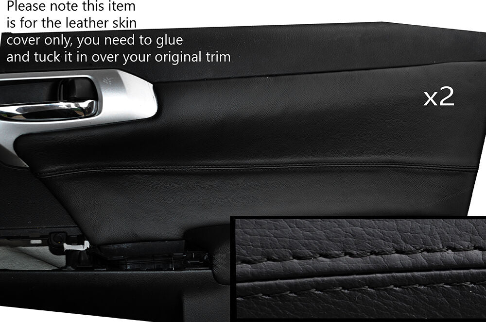 BLACK STITCH 2X FRONT DOOR CARD TRIM SKIN COVERS FITS LEXUS CT 200H 2010-2015