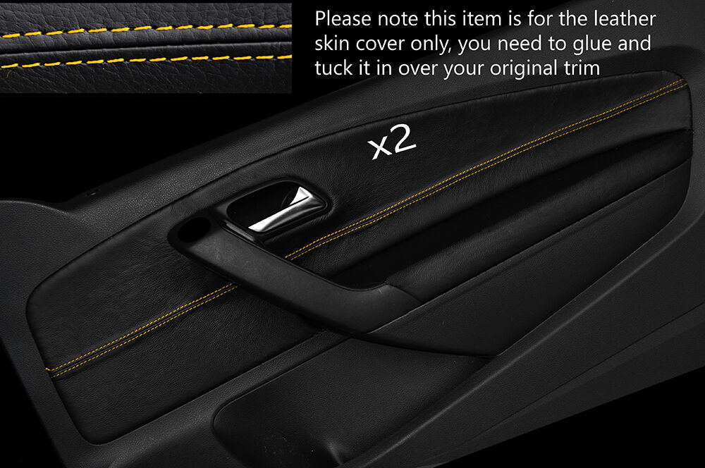 YELLOW STITCH 2X FRONT DOOR CARD TRIM SKIN COVERS FITS VW POLO MK8 09-15 3 DOOR