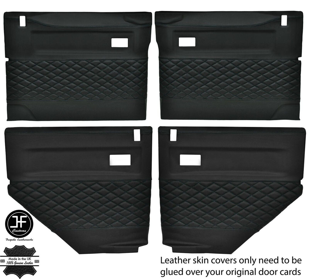 BLACK DIAMOND STITCH 4X DOOR CARD LEATHER COVERS FOR LAND ROVER DEFENDER 90 110