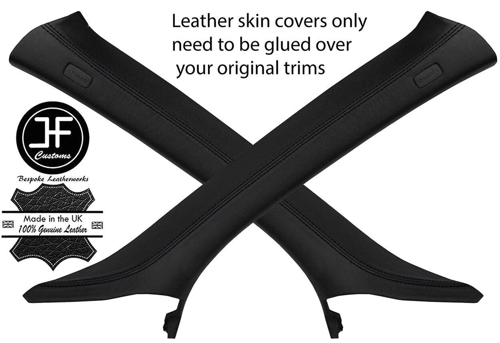 BLACK STITCHING 2X A PILLAR REAL LEATHER COVERS FITS AUDI A4 B8 2008-2015