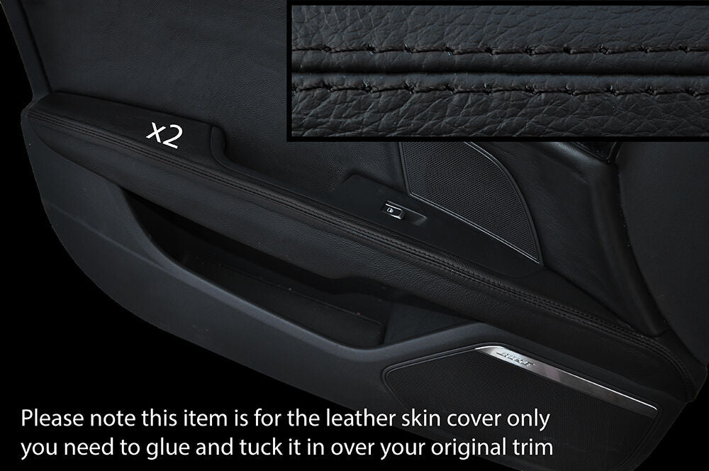 BLACK STITCHING 2X FRONT DOOR ARMREST LEATHER SKIN COVERS FITS AUDI A7 10-15