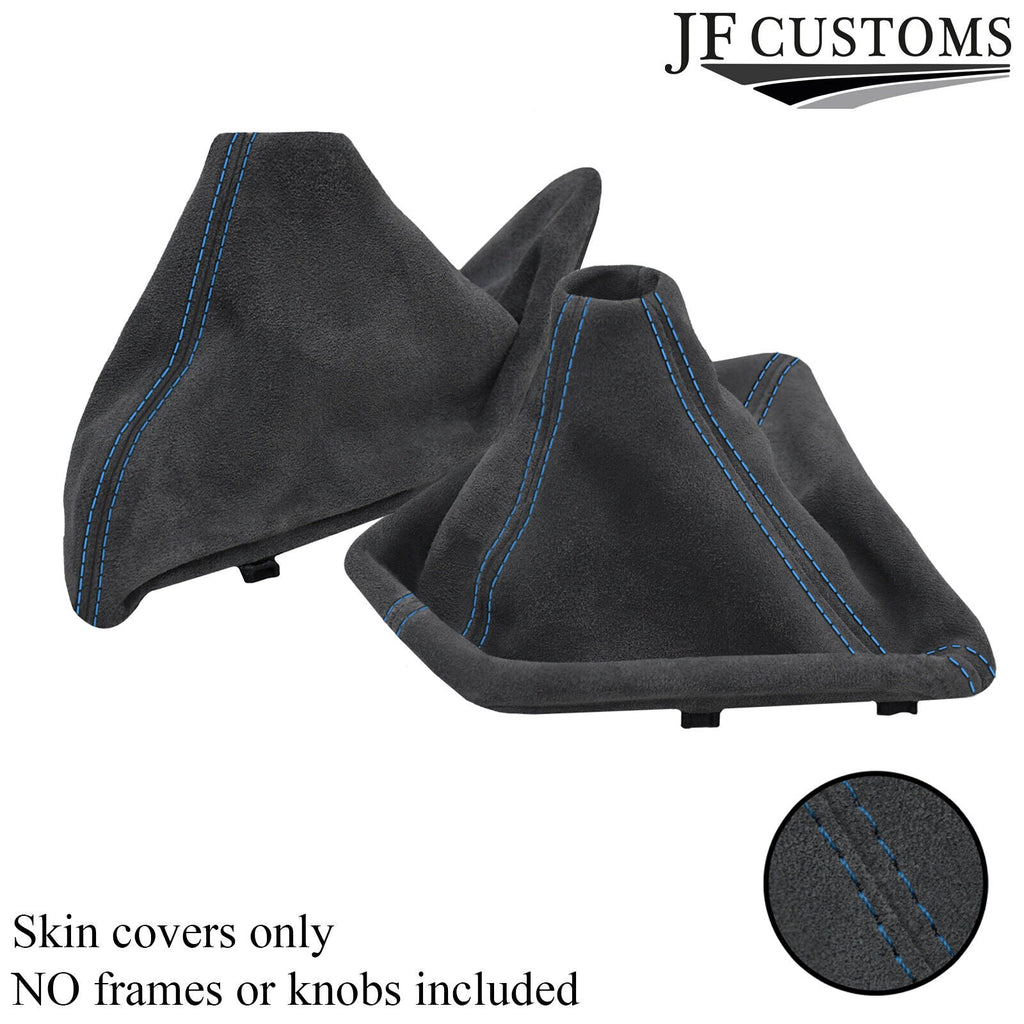 L BLUE STI.GREY SUEDE GEAR+HANDBRAKE GAITERS SET FOR BMW 1 SERIES F20 F21 11-17