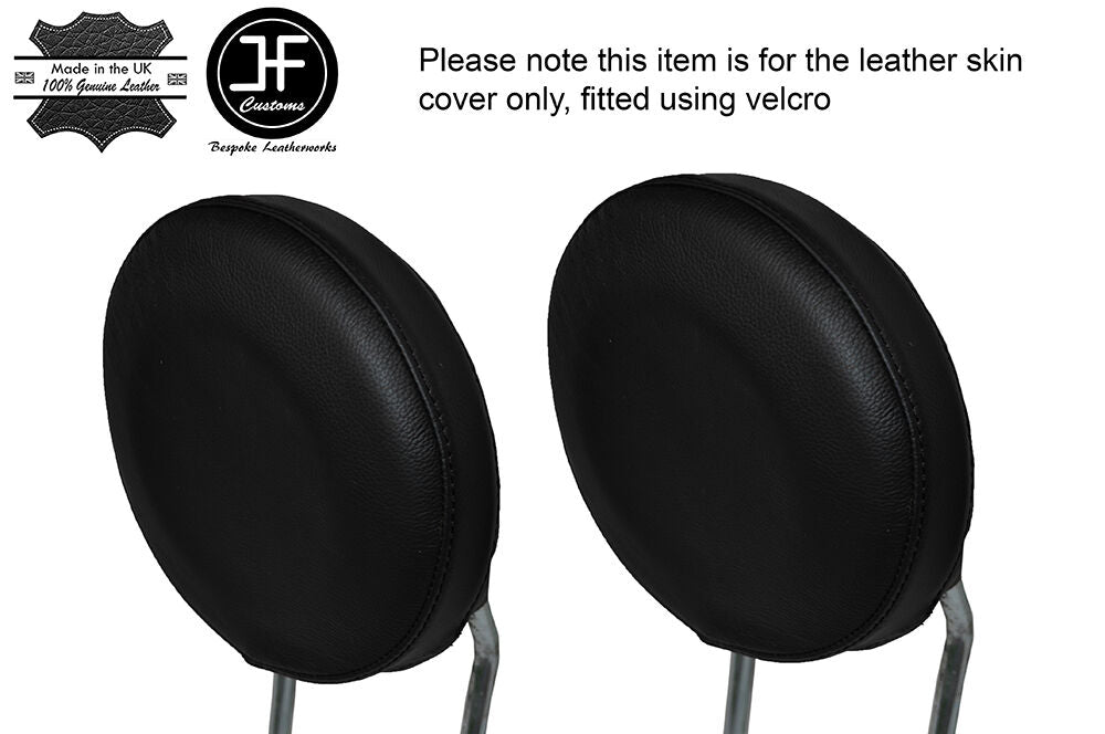 BLACK STITCHING 2X FRONT HEADREST LEATHER SKIN COVER FITS FIAT 500 2007-2015