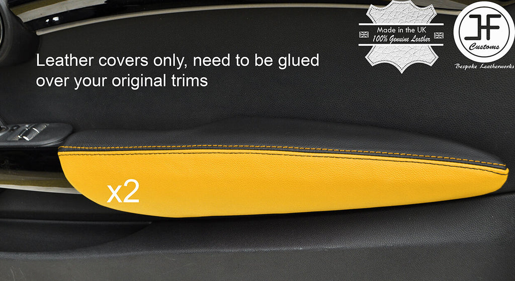 BLACK YELLOW LEATHER 2X FRONT DOOR ARMREST COVERS FOR BMW MINI COOPER F56 14-17