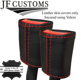 RED STITCH LEATHER 2X FRONT SEAT BELT LEATHER COVERS FITS PEUGEOT 405 87-97