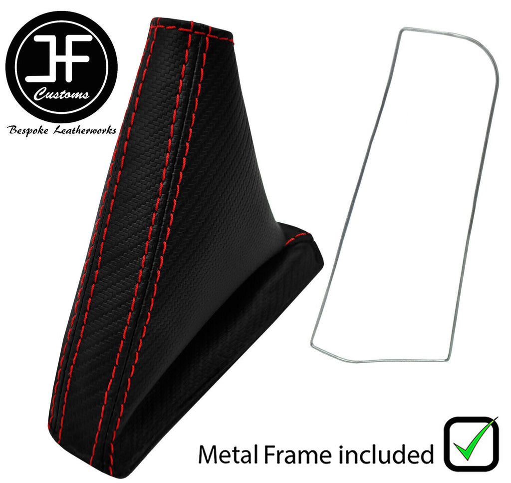 RED  STITCH CARBON VINYL HANDBRAKE GAITER+FRAME FOR NISSAN SKYLINE R32 89-1993
