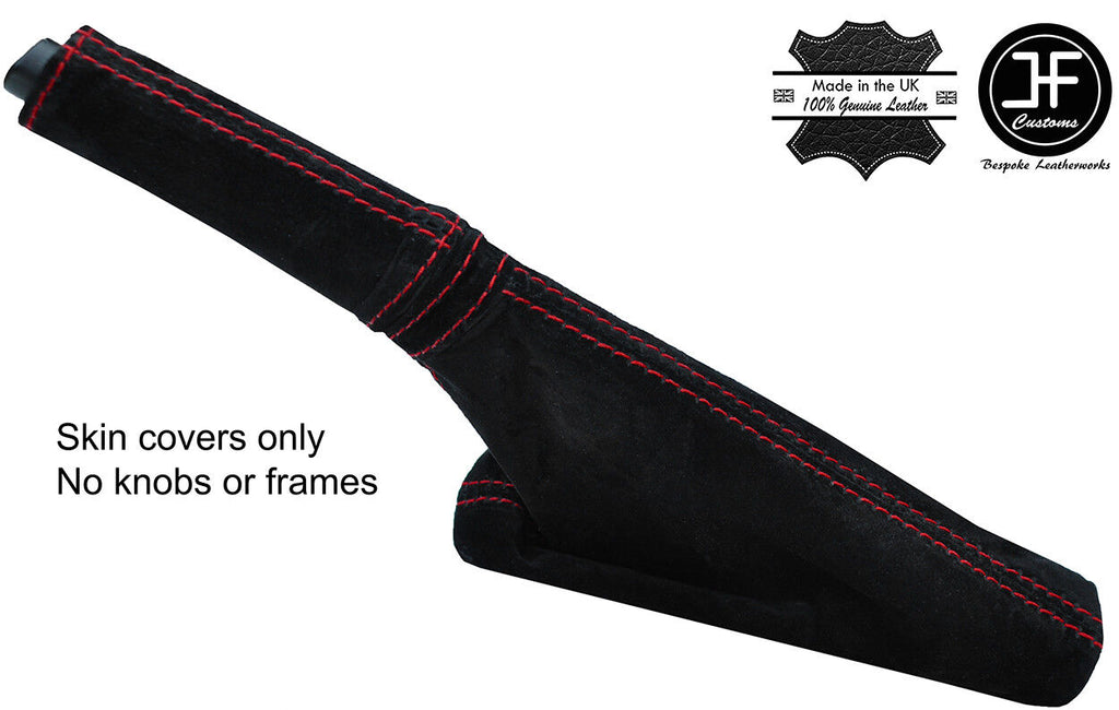 RED STITCH REAL SUEDE HANDBRAKE GAITER & HANDLE COVER FITS FIAT DOBLO 10-15