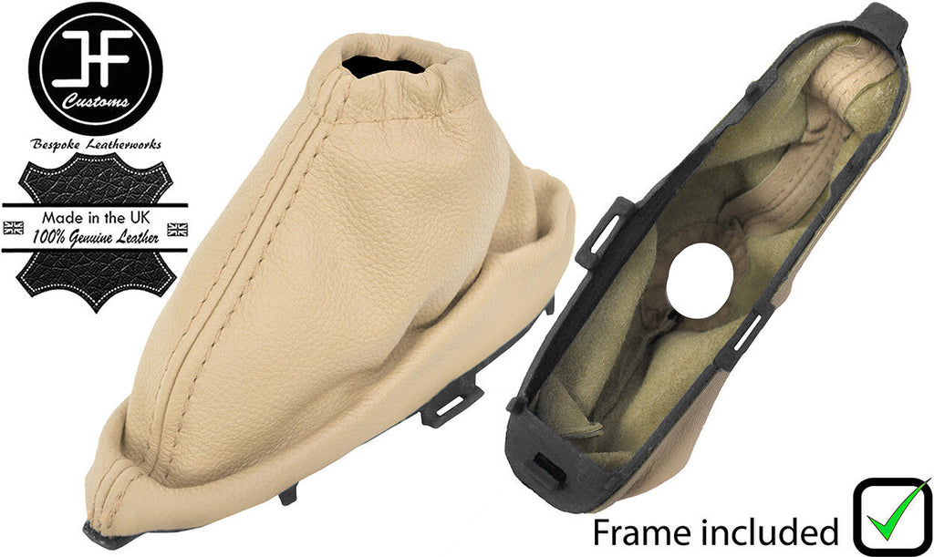 CREAM REAL LEATHER HANDBRAKE GAITER + PLASTIC FRAME FOR JAGUAR X-TYPE 01-09