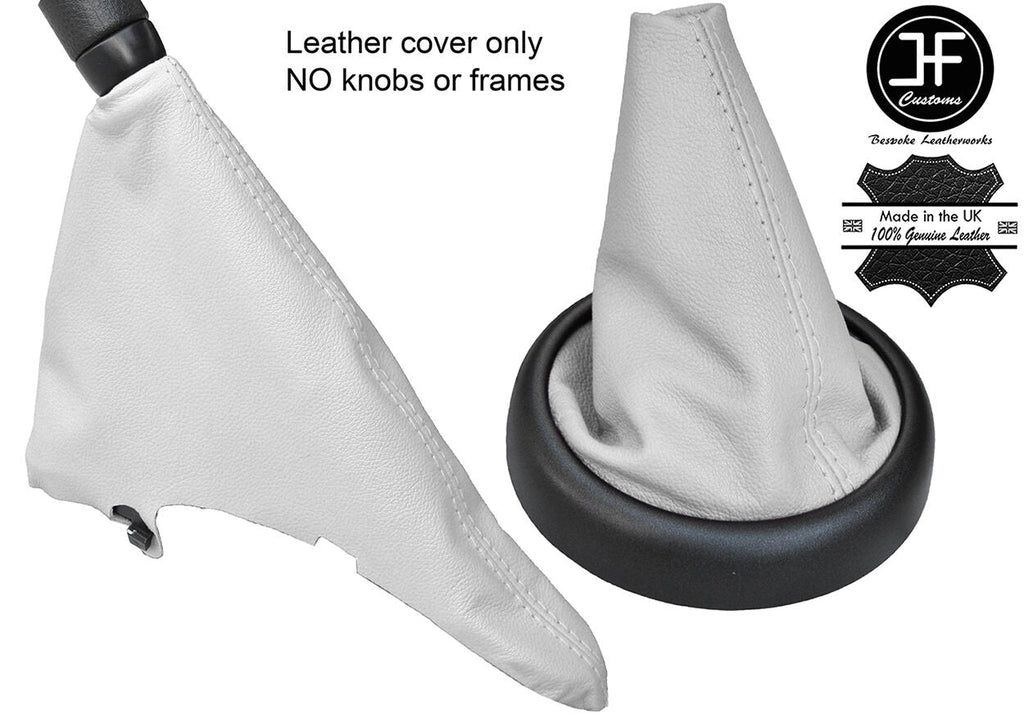 WHITE TOP GRAIN LEATHER GEAR & HANDBRAKE GAITER FITS BMW MINI R50 R52 R53 01-06