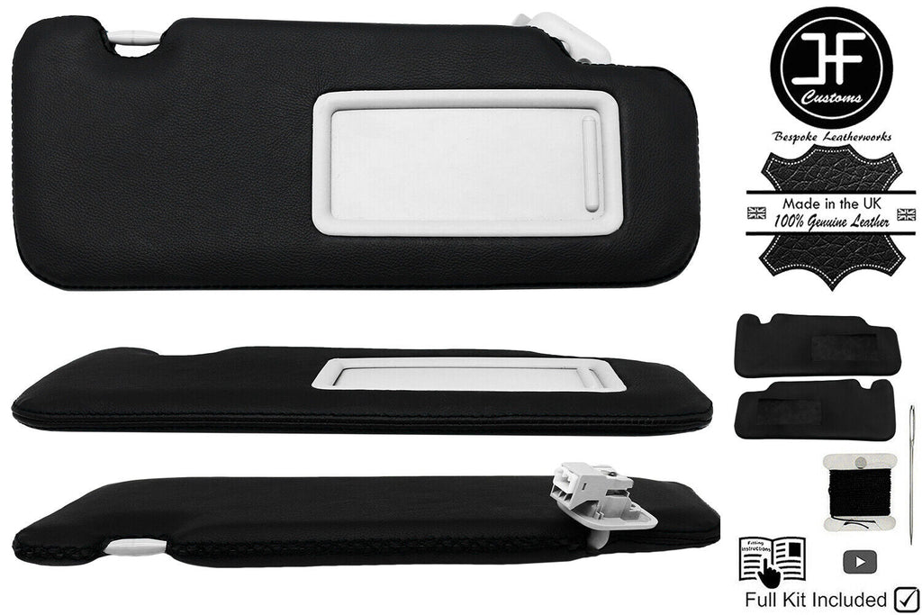 BLACK CROSS STITCH 2X SUN VISORS REAL LEATHER COVERS FOR MAZDA 3 2009-2013