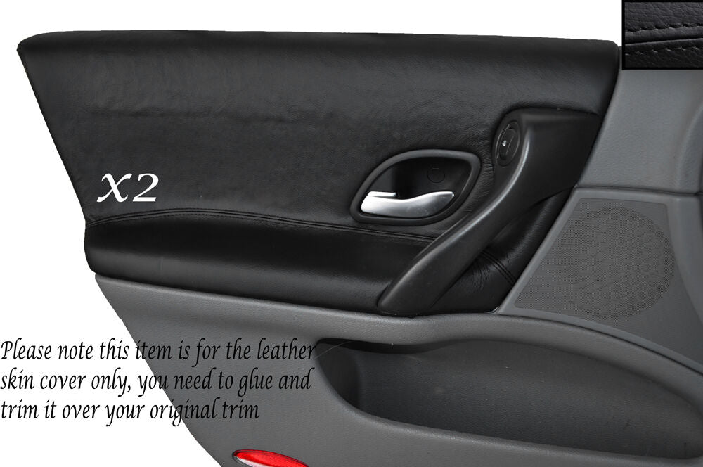 BLACK STITCH 2X FRONT DOOR CARDS SKIN COVERS FITS RENAULT LAGUNA MK2 2001-2005