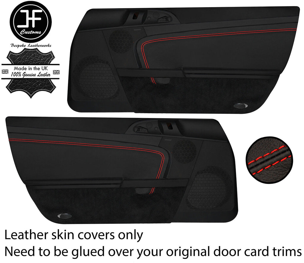 RED STITCH 2X DOOR CARD TRIM LEATHER COVER FOR PORSCHE BOXSTER 987 05-12